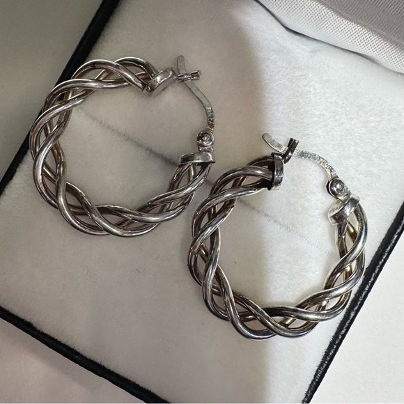 Vintage Handmade Twisted Wire Solid 925 Sterling Silver Hoop Earrings - Picture 8 of 9